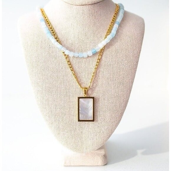 BEAUTIFUL STATEMENT Necklace Mother of Pearl Abalone Shell Pendant Cuban Figaro - Picture 12 of 15